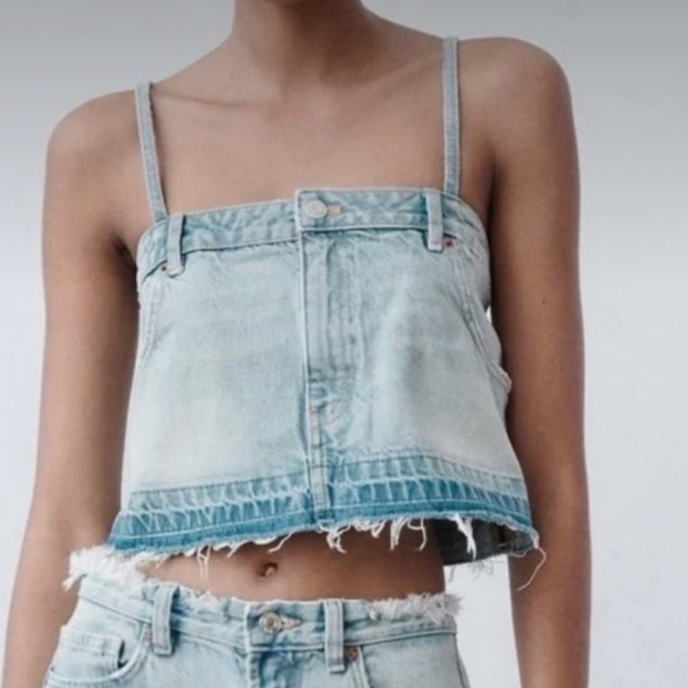 NWT ZARA DENIM SKIRT CROP TOP